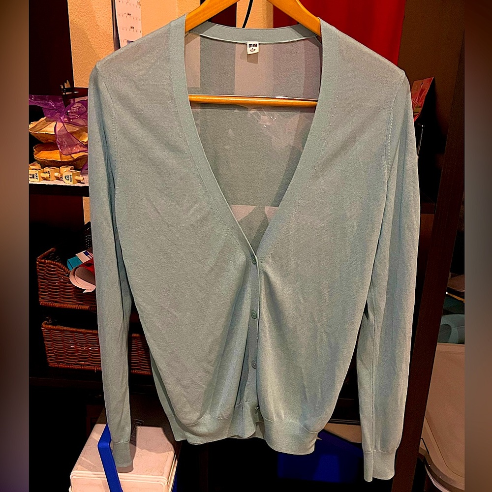 Uniqlo Pastel Turquoise Button Up Light Weight Cardigan